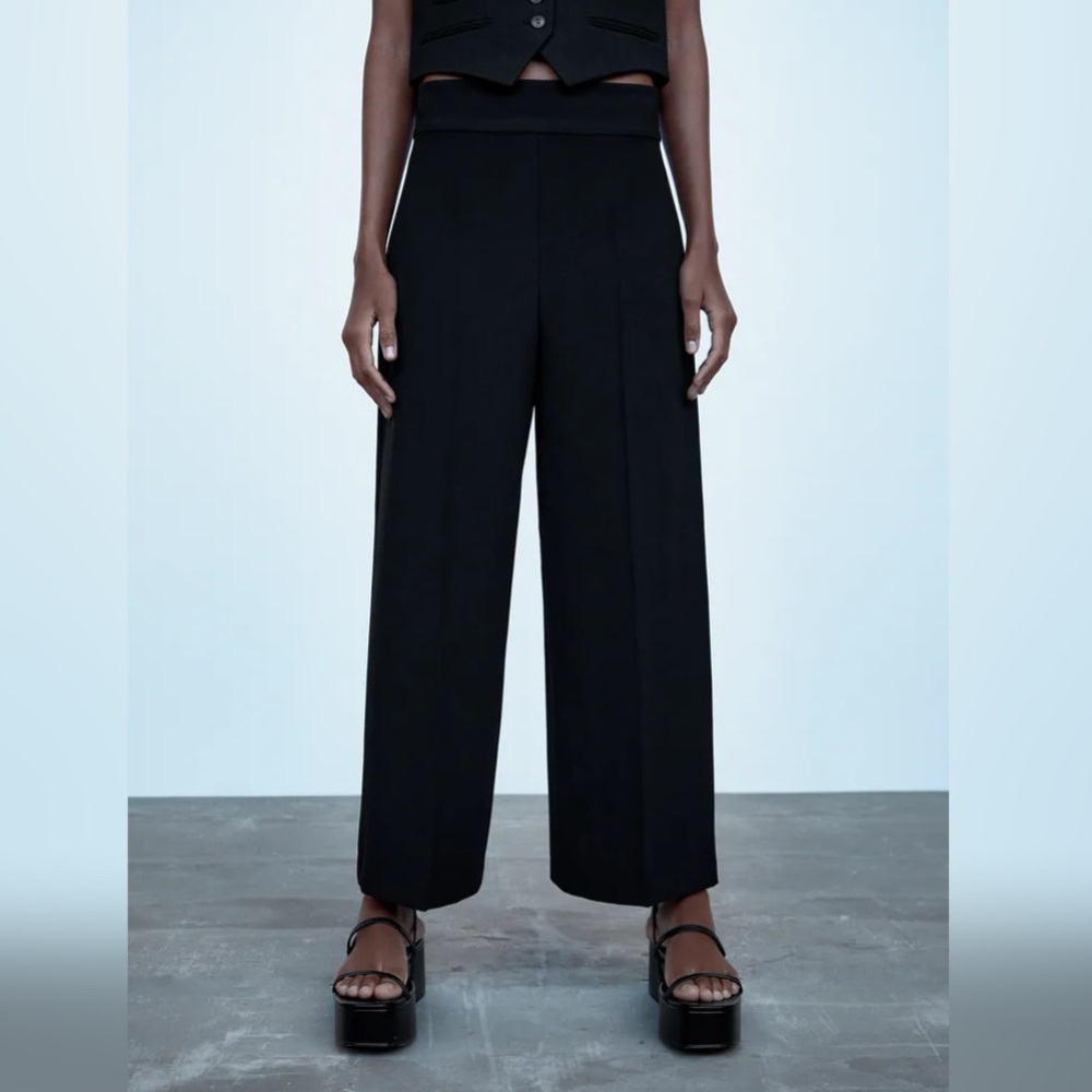 Zara black viscose culotte trousers size M